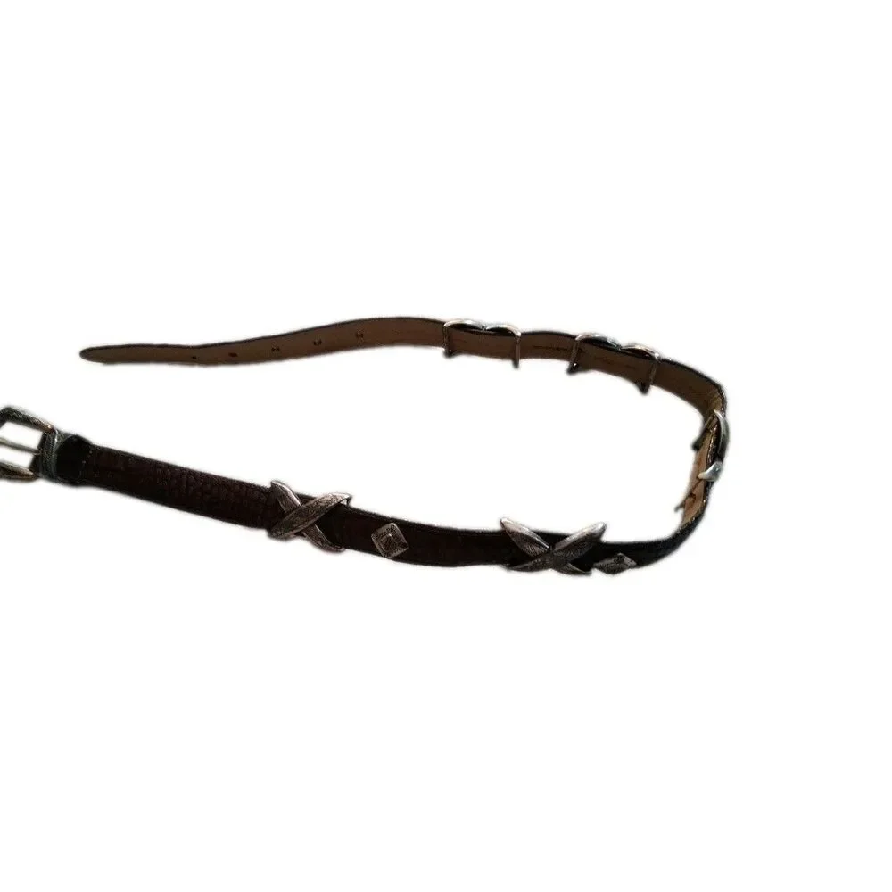 Brighton Western Leather Aligator Brown  Sliding Metal Small Silver Studs Vtg